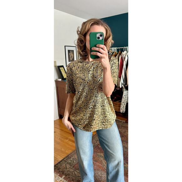 Vintage 90's Gold and Black Metallic Short Sleeve Blouse Size Large - Picture 1 of 7
